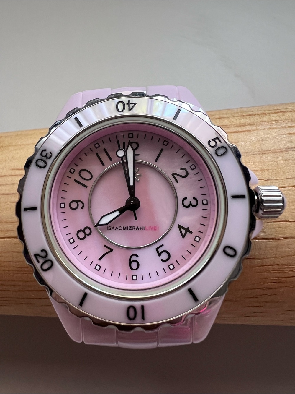 Isaac Mizrahi Live Pink Ceramic Mother of Pearl Watch